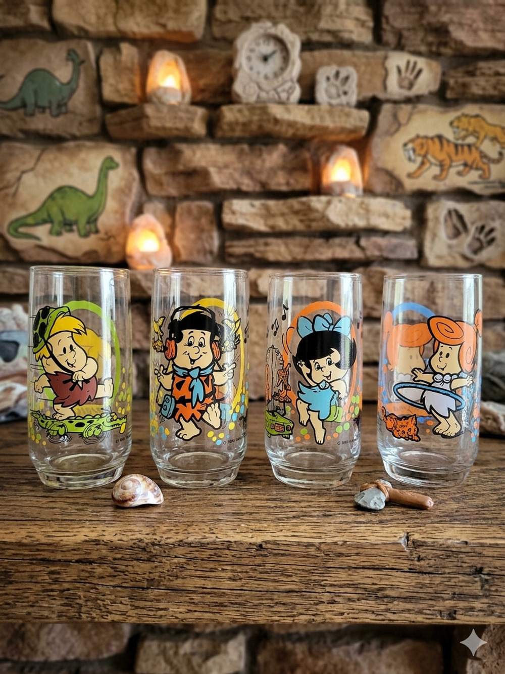 Vintage Pizza Hut The Flintstones Kids 1988 Drinking Glass Set of 4